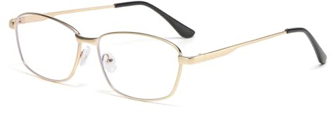 LJCZKA Rectangle Blue Light Blocking Glasses for Men Women Square Metal Frame Computer Gaming Anti Eyestrain Eyeglasses Anti Glare Eyewear (Gold, 0.0, x)