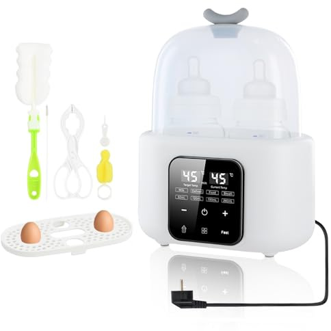 Focenat 6 in 1 Flaschenwärmer Baby, Sterilisator für Babyflaschen, Flaschenwärmer, Babyflaschen Wärmer, Vaporisator für Babyflasche, Babykostwärmer mit Flaschenbürste und Clip (Weiß)