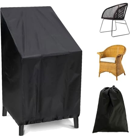 CAAGGMM Funda Sillas Apiladas Jardín, 65 x 65 x 120 cm Tejido Oxford 210D Apilables Funda Sillas Polvo, Cubierta Sillas Exterior con Cordón, Tela para Muebles de Jardín, para Sillas Apilables, Negro
