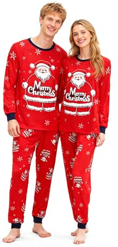 HYCLES Pijamas de Navidad para adultos, conjunto de pijamas a juego divertidos para parejas, ropa de dormir de Navidad para mujeres y hombres, S