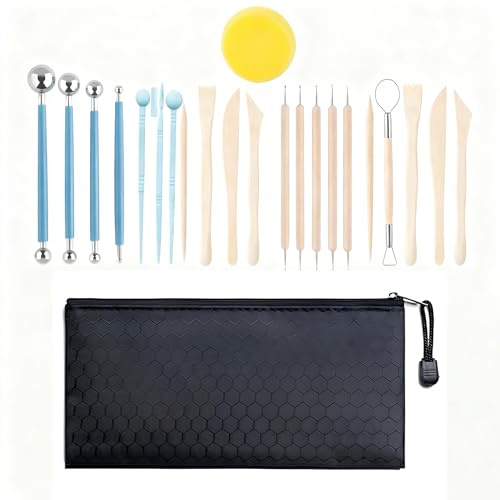 WYCWYQDR Set di 25 Strumenti per Modellare Argilla – Kit Das e Attrezzi per Modellare il Das con Sacchetto di Conservazione, Ideale per Artisti e Principianti
