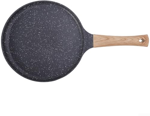 Sartén para crepes antiadherente, sartén plana portátil de aleación de aluminio con asa, para preparar panqueques, filetes, huevos, crepes, para cocinas y cocinas de inducción (color negro, 28 cm)