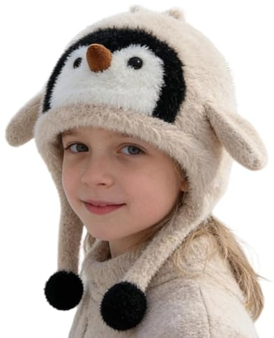 Wuvfojca Gorro de Animal como Disfraz, Gorro Suave de pingüino | Gorro de Animal con Orejeras - para niñas y niños, Vacaciones, Camping