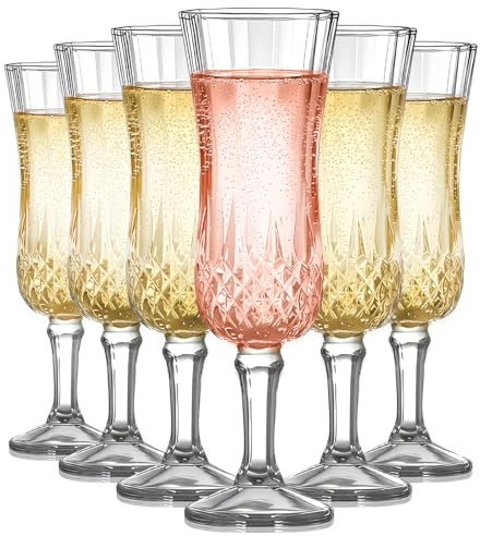 Set of 6Champagne Flutes,162ML, Vintage Style, Reusable Transparent Wine Glasses,Lead-Free, Perfect for Family Life and Party Ceremonies