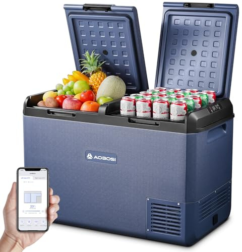 AAOBOSI Kompressor Kühlbox 95L, IPX4 Wasserdicht, kühlbox 12V 230V,Kühlbox Kompressor Dual Zone mit APP Steuerung, -20°C bis 20°C – Ideal für Auto, LKW, Boot, Camping, Fischen & Outdoor-Aktivitäten