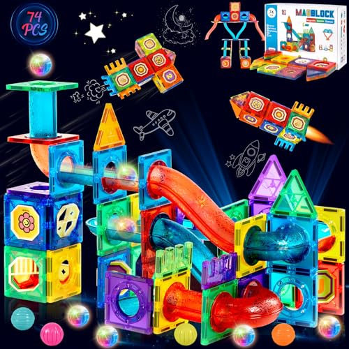 JUQG 74 Pcs Giocattoli Magnetici da Costruzione con Tubi, 3D Giocattoli da Costruzione Magnetici, Giocattoli educativi da costruzione Bambini Adatto per Ragazzi e Ragazze 3+