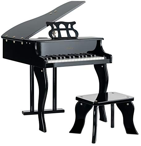 Funkey MGP-30 BK Mini Piano Jouet - Métallophone en Forme de Piano à Queue - 30 Touches Idéal pour Petites Mains - avec Couvercle Relevable et Banc de Piano - Noir Brillant