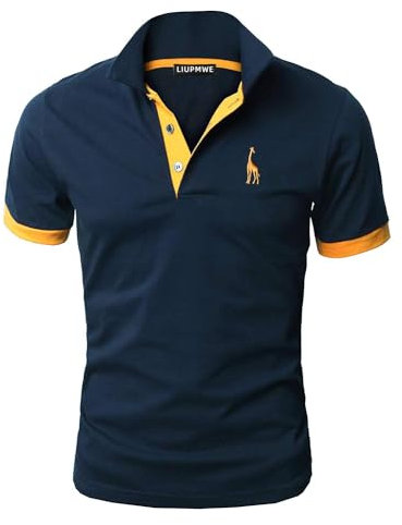 LIUPMWE Mens Polo Shirts Short Sleeve Giraffe Embroidery Golf T-Shirt S-3XL,XL,Navy