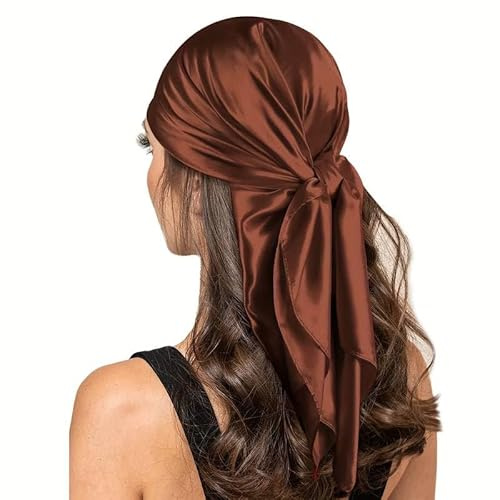Shoes Lane New Satin Silk Shiny Plain Solid Colours Large Square Plain Head Neck Scarf Wrap 90 X 90 cm (Brown)