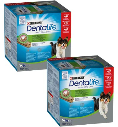 PURINA DENTALIFE Daily Oral Care Snack per Cani - Sticks Dentali per Igiene Orale Cane Adulto Taglia Media, 2 Confezioni da 42 Sticks