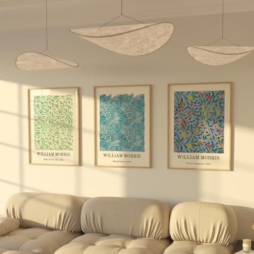 ZoeyAustin® 3 Doppelseitiges Kunstdruck Poster Set, Ohne Rahmen, DIN A3 (30cm x 42cm), Stilvolles Wandposter, 3 Wandbilder, Beidseitige Bilder (William Morris Blumen/Schilinger abstrakt)