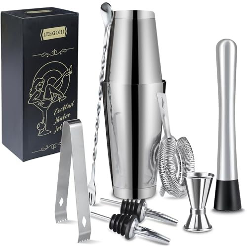 700/600ml Shaker Cocktail Professionnel Set, 8 Pièces Cocktail Bartender Kit, Set à Cocktail en Acier Inoxydable, Outil De Barman pour Bar et Maison Ensemble de Fabrication de Cocktails Cadeau