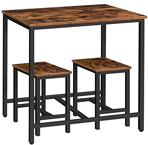 HOOBRO Bartisch mit Barhocker Set, Esstisch mit 2 Stühlen, Küchentisch-Set, Bartisch für Küche, Esszimmer, kleine Räume, Frühstück, Wohnzimmer, Vintagebraun und Schwarz EBF75CZ01G1