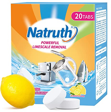 NATRUTH 20 Packs Powerful Limescale Removal,Efficient Water Bottle Cleaning Tablets,Odor-Free KETTLE & Coffee Cup Cleaner Tablets,Descaler for Coffee Machine,Natural Stainless Steel Cup Cleaners