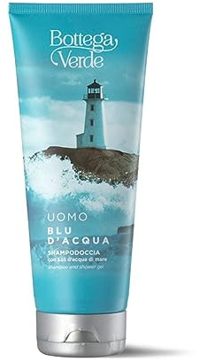 Bottega Verde - Blu d'Acqua, Shampoo Doccia Uomo con Sali d'Acqua di Mare, 200 ml, Azione Tonificante, Pratico Formato 2 in 1 per Detergere Pelle e Capelli