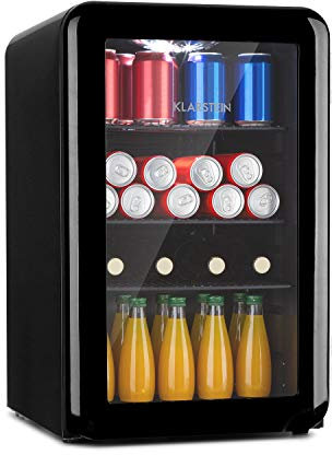 Klarstein PopLife Refroidisseur de boissons - mini-bar, réfrigérateur rétro, 0-10°C, seulement 39 dB, 70 L, écologique, porte à double vitrage, design rétro, noir