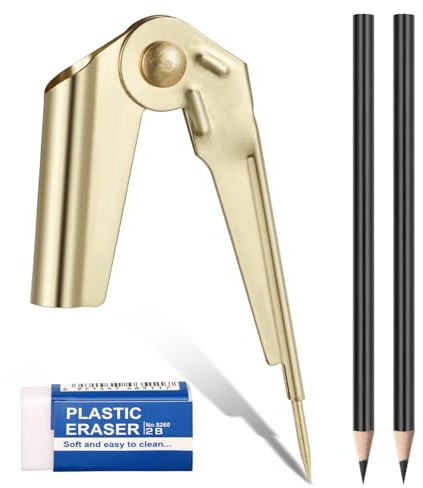 90mm Compas de Traçage de Marquage Précis Polyvalent de Cercle Set, Compas de Mesure du Bois Réglable en Métal, Compas de Marquage avec Crayon Gomme pour Dessin Géométrique Menuiserie
