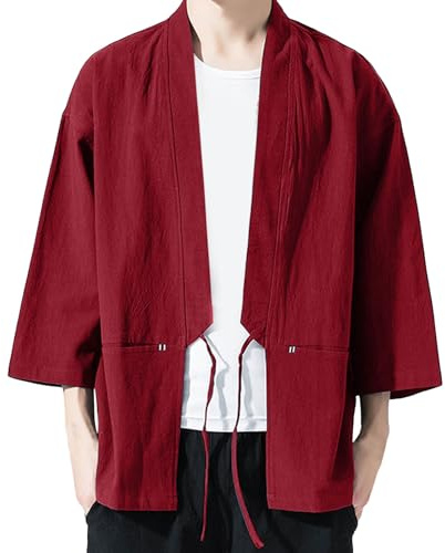 Mymyguoe Kimono de manga larga para hombre, chaqueta de estilo chino, camisón, albornoz, ropa de dormir para hombre, cárdigan – Ropa tradicional japonesa Haori Disfraz Taoísta Túnica