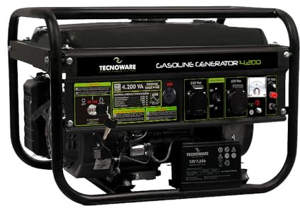 Tecnoware Power Systems - Stromerzeuger 4200 VA | 4-Takt-Benzin | Elektrischer und manueller Start | lange Lebensdauer mit Tank 15 l | ideal für Camping und Baustellen, schwarz