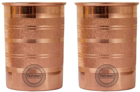 Fashnkart Verres en cuivre pur Eau potable Santé ayurvédique Gobelets en cuivre pur 10,14 oz 300 ml (Toucher Argenté) (2 Pcs)