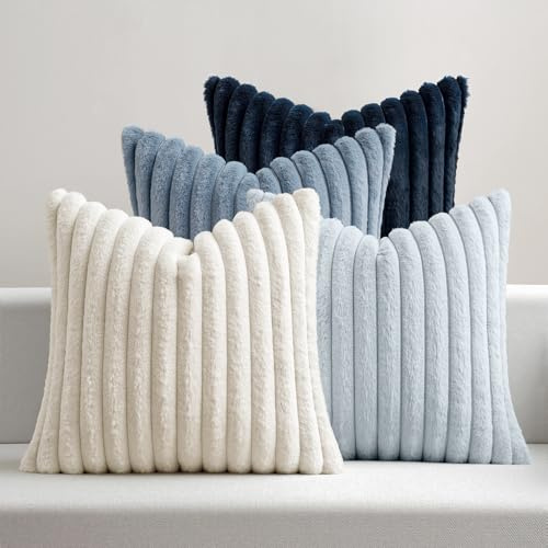 MIULEE 4 Piezas Fundas de Cojines Piel Sintética Suave Moderno Cojín de Cómoda Lavable Fundas de Almohada Decoracion para el Hogar para la Sala de Estar Dormitorio Sofá 50x50 cm Azul Oscuro