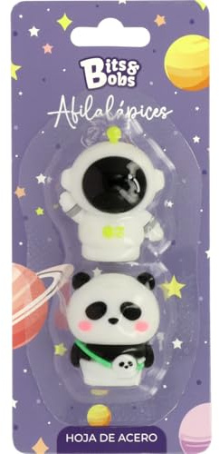 Grafoplas - Lot de 2 taille-crayons Bits&Bobs Astro-Panda, avec lame en acier, pack scolaire parfait pour la rentrée scolaire et comme cadeau d'anniversaire et de fêtes d'enfants