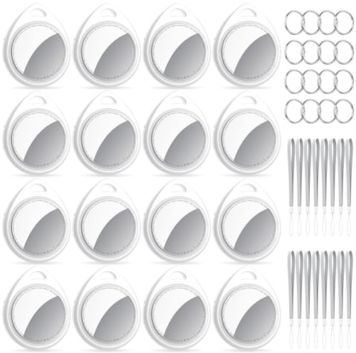 QCOQ® Tags 16 Pack Blanco, Buscador de Objetos Bluetooth Compatible con Buscar Apple (Sólo iOS), Smart Localizador Bluetooth 100dB para Llaves, Cartera, Equipaje, Mochila, Batería Reemplazable