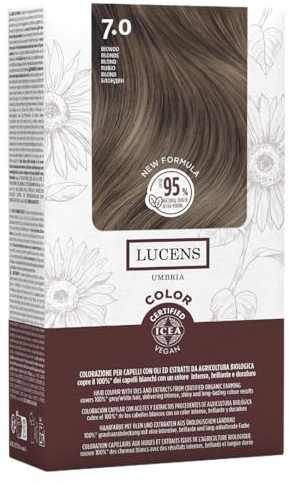 Lucens Umbria - 7.0 Biondo, Tinta per Capelli Senza Ammoniaca, Kit Colorazione Permanente Vegan con Estratti Naturali, Azione Lenitiva, Idratante e Protettiva