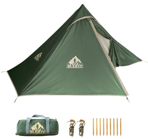BUERTS Tente Camping randonnée Ultra-légère 1 Personne, 3 Saisons | 1kg, sans arceau compatible bâtons. Rangement 29×12×12cm, montage rapide. Spacieux, 20D silicone, PU3000, renforts