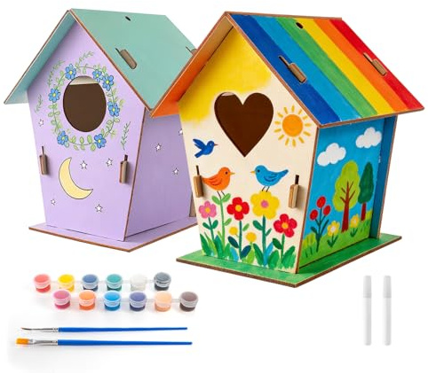 IONEKIUK 2 Pack DIY Bird House Craft Kits for Kids to Build and Paint