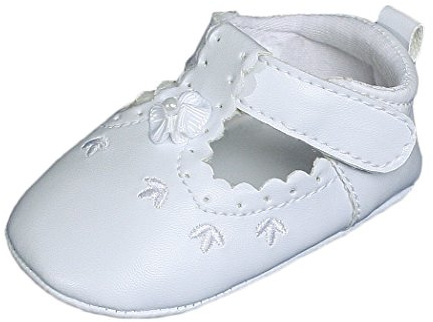 Little Things Mean A Lot Baby Girls All White Faux Leather Mary Jane Shoe with Flower Accents Perfect for Christening - 2