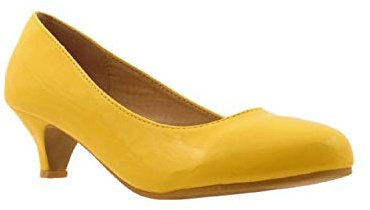 Bismaa Ladies Womens Low Kitten Heel Work Court Evening Dress Girls Shoes Pumps UK Size 3-8 (5 UK, Yellow Patent)