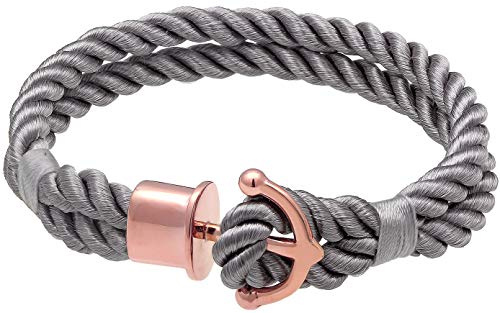 Nenalina Bracelet ancre pour femme en nylon gris et ancre en argent sterling 925 couleur or rose, longueur 18 cm, bracelet exclusif pour femme avec ancre, bracelet pour femme, 0201990719_18