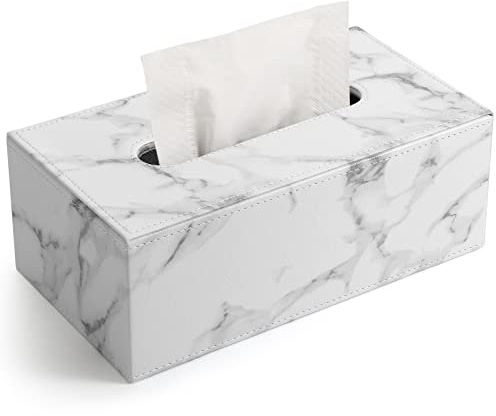 GORESE Caja de Pañuelos,Portapañuelos de Papel Caja Pañuelos Papel de PU Cuero Dispensador de Pañuelos Tissue Box Caja Decorativa para Hogar,Oficina,Baño,Coche (Marble)