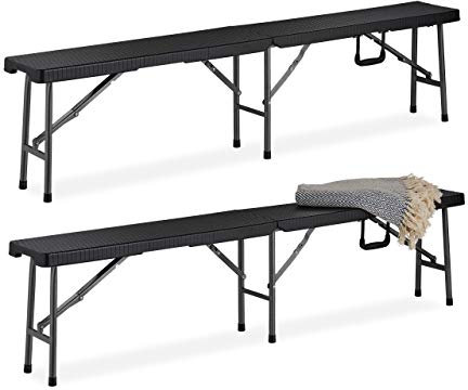 Relaxdays Bierbank 2er Set, Faltbare Partybank für Terrasse & Garten, Kunststoff, Campingbank, 43x179x24,5 cm, schwarz