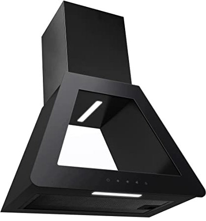 PKM P1-60BBTX Dunstabzugshaube | Wandhaube | Designerhaube | Wandesse | schwarzes Glas | 60 cm | LED Beleuchtung