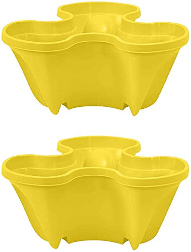 Yeehliny Pflanzturm Stapelbare 3 Töpfe Komposttöpfe Pflanztöpfen Säulentopf mit Untersetzer Vertikaler Pflanztopf Pflanzgefäß Turm-Hochbeet für Gemüse Blumen Pflanzen Kräuter Erdbeeren (2Pcs-Gelb)