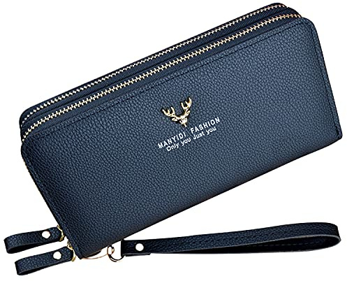 Yixuan LLC Plånbok för kvinnor med dubbel dragkedja, plånbok i PU-läder för kvinnor, lång plånbok med stor kapacitet, plånboksarmband, Taille unique, Modern