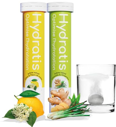 HYDRATIS - Pastilles Hydratation Electrolytes - Mix : Citron/Sureau + Citronnelle/Gingembre - Améliore l'Hydratation et Favorise l'Énergie - Formule Isotonique - Sport. Récupération (40 Pastilles)