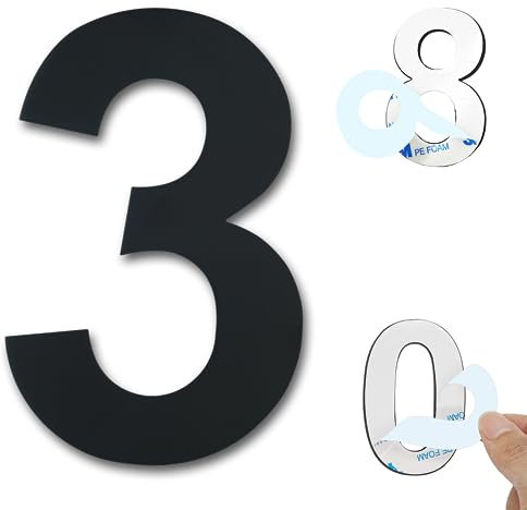 Ywonoby House Numbers - 3 Inch Self Adhesive Metal Stainless Steel Door Numbers Stickers for House Mailbox Apartment Hotel Courtyard - Black(3)