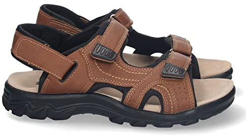 72017 Sandalia Plana de Hombre, Comoda, Abierta, con Planta de Piel, y Cierres de Cierre autoadherente, Primavera Verano 2023 Camel Talla 43