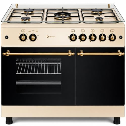 SOLTHERMIC F9LT50G2-C COCINA GAS PORTABOMBONA ESTILO RUSTICO/CREMA CON MANDOS DORADOS / 5 FUEGOS/HORNO 64 L./ ENTREGA A DOMICILIO Y RETIRADA DEL USADO GRATIS/ALTA GAMA