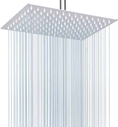 Soffione Per Doccia da 30cm Voolan, Testa Doccia Rettangolare ad Alta Pressione in Inox 304, Copertura Totale del Corpo, Montaggio a Soffitto o a Parete (Rettangolo 12 * 8'', Cromo)