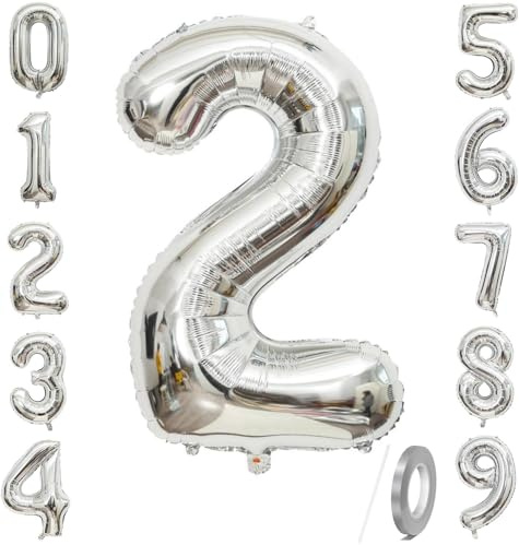 Number Balloons Sliver 40 inch, Jumbo Digital Foil Mylar Balloon for Birthday Party Wedding Anniversary Celebration Decoration