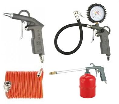 KIT ACCESSORI PER COMPRESSORE 4 PZ GLOBEX PISTOLA MANOMETRO TUBO GONFIAGGIO