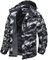 TACVASEN Skijacke Herren Wasserdicht Warme Gefüttert Winterjacke Winddicht Atmungsaktiv Funktionsjacke Schwarz Camo, M