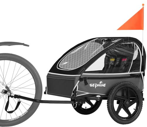 SEPNINE® Kinderanhänger, Fahrradanhänger für 1-2 Kinder, Ergonomischer Sitz, Einfache Montage, Faltbar, Mit Luftreifen