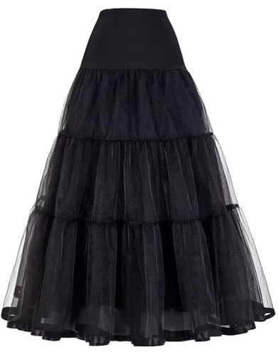 Tulle Falda Enagua Tutú de Tul para Mujer, Larga Ballet Cancan Enaguas Faldas Vintage Cancan, Long Wedding Petticoat Vestido cóctel Falda Underskirt de Boda Vestidos Faldas de línea A(Negro,38)