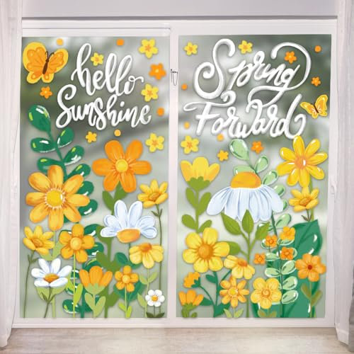 DTYDECLE 8 Blätte Fensterbilder Frühling, Fenster Aufkleber Blumen Gänseblümchen FensterAufkleber Deko Selbstklebend Fenstersticker Chrysantheme für Fensterdeko Kinderzimmer Frühling Sommer Deko