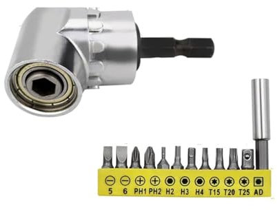 Right Angle Drill, 105 Degree Right Angle Driver Angle Extension Power Screwdriver Drill Attachment 1/4inch Hex Bit Socket Screwdriver Holder Adaptor for Tight Corner Workspace